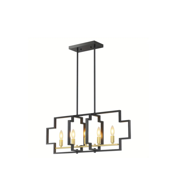 Restaurant Chandelier Five-light Square Dining Chandelier, Electroplated Copper + Spray Paint Black, E12 Lamp Holder
