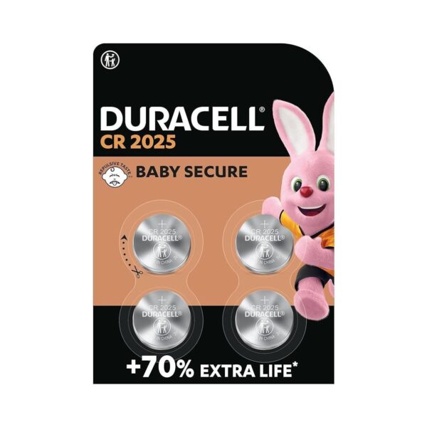 DURACELL 2025 Lithium Coin Batteries 3V (4 Pack) - Up to 70% Extra Life