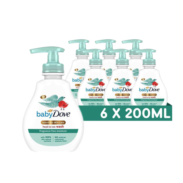 Baby Dove Head to Toe Wash - Gentle & Soothing Hair and Body Wash for Babies 200ml, Pack of 6