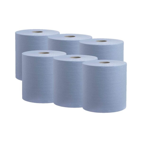 Blue Centrefeed Paper Tissue Rolls - Embossed Pattern Hand Towel , 2-Ply (Pack of 6)