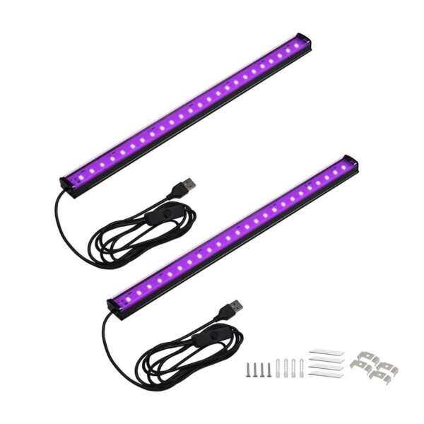 Greenic UV LED Black Light Strip - Upgrade UV Lamp USB 10W 1.5M Cable UV Light 1ft Purple Color Blacklight, 2 Pack [Energy Class A]