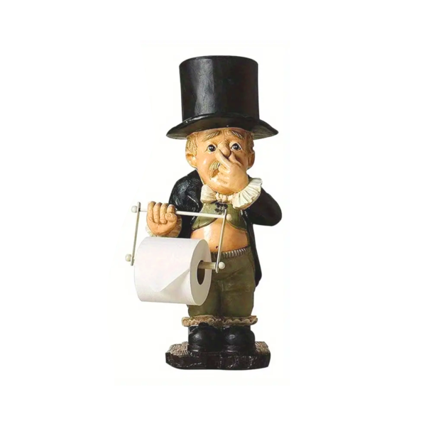 Charming Toilet Butler Figurine - Resin Bathroom Tissue Holder, Self-Adhesive Wall Mount, Cute Home Decor Accessory, Christmas/Halloween Gift Decoration