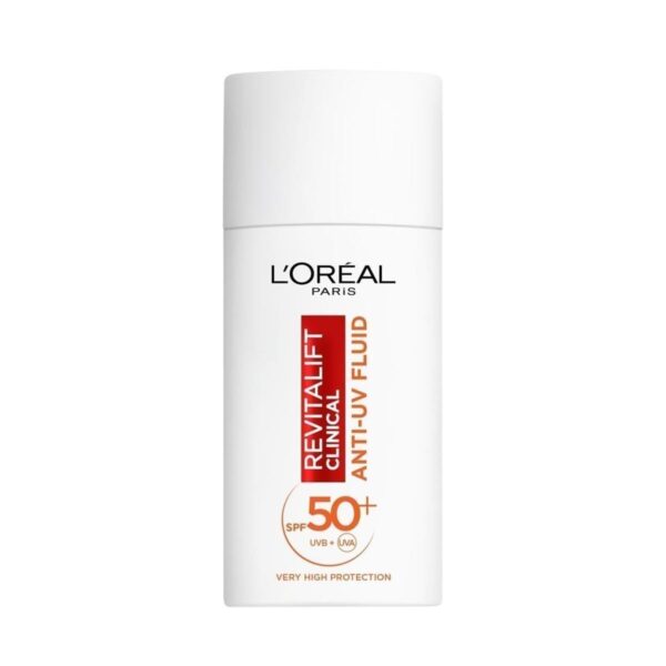 L`Oreal Paris Revitalift Clinical SPF 50+ Invisible UV Fluid, Protect, Prevent and Improve Ageing Signs, Non-Oily Formula for All Skin Tones, Advanced UV Protection and Antioxidant Vitamin C, 50ml
