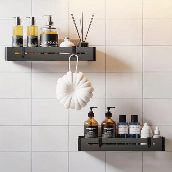 2pcs Shower Caddy For Bathroom Storage, Sticky Shower Organiser, No Drilling Required, Large Capacity, Stainless Steel Bathroom Organiser, Shower Shelf, Black