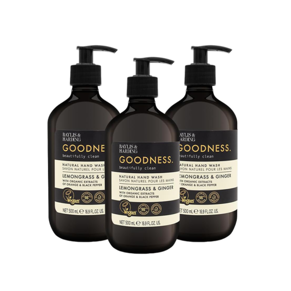 Baylis & Harding Goodness Lemongrass & Ginger Hand Wash, 500 ml (Pack of 3) - Vegan Friendly