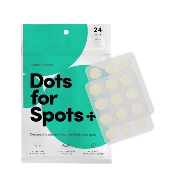 Dots for Spots Acne Patches - Pack of 24 Translucent Hydrocolloid Pimple Patch Spot Treatment Stickers for Face and Body - Fast-Acting, Vegan & Cruelty Free Skin Care