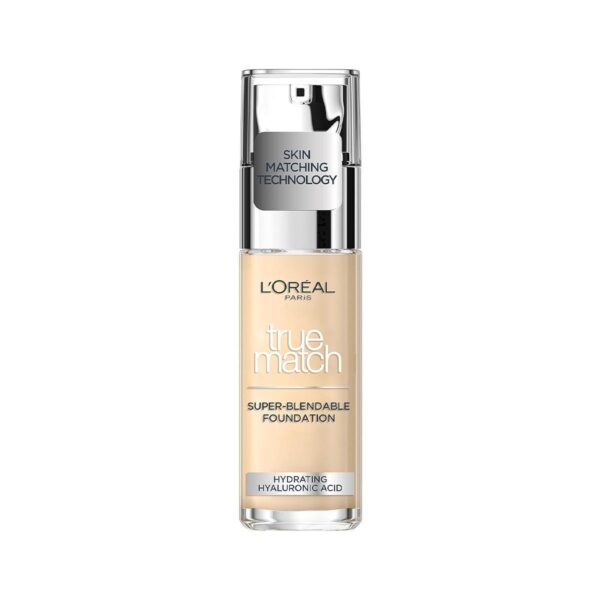 L'Oreal Paris True Match Liquid Foundation, Skincare Infused with Hyaluronic Acid, SPF 17, Available in 40 Shades, 3W, 30 m