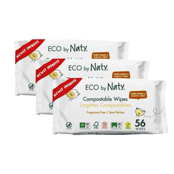 Eco by Naty Unscented Baby Wipes - Sensitive Skin (168 Count - 3 packs of 56)