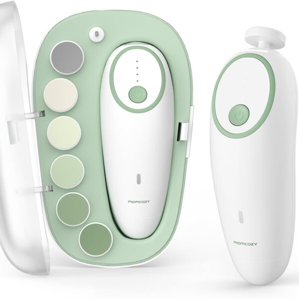 Momcozy Baby Nail File Electric, Baby Nail Clipper Electric, 360° Fog LED Gentle Light, 7 Grinding Head Replacement Pads