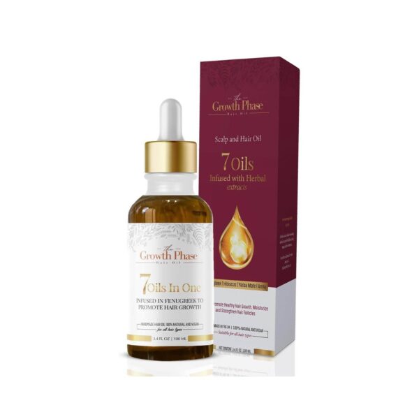 The Growth Phase Hair Oil Serum - 100% Natural with Castor, Onion, Fenugreek, Amla Oils and Caffeine