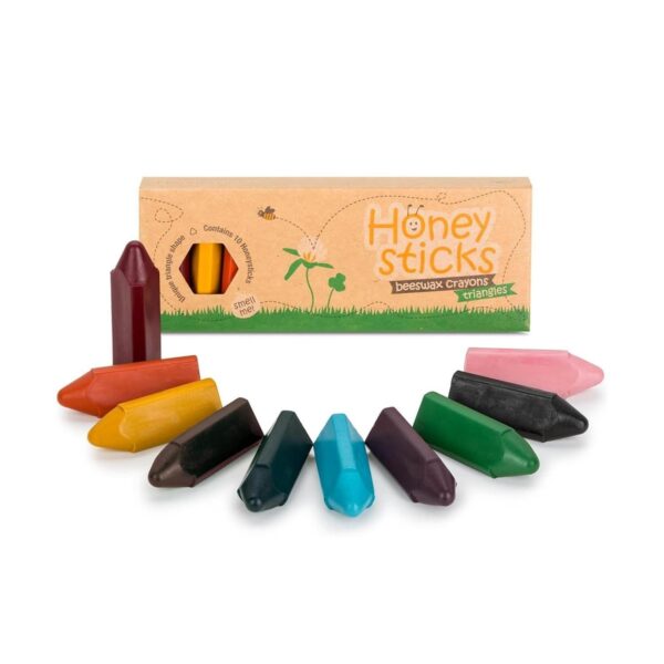 Honeysticks Triangular Crayons - 100% Pure Beeswax - Toddlers Ages 1-3, 2-4 - Handmade in New Zealand 10 Pack