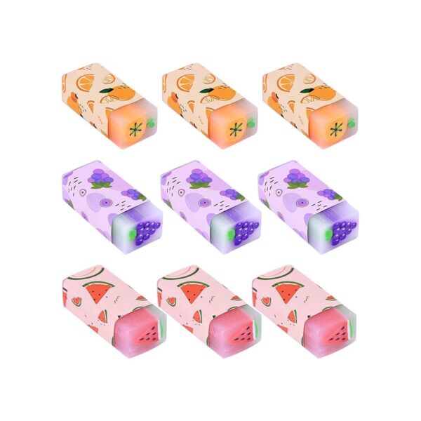 9 Pcs Fruit Erasers, Pastel Rubbers Erasers Coloured Plastic Pencil Eraser Pack