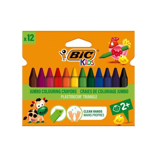 BIC Kids Plastidecor Colouring Crayons - Cardboard Wallet of 12 - Assorted Colours - Ideal For Small Kids