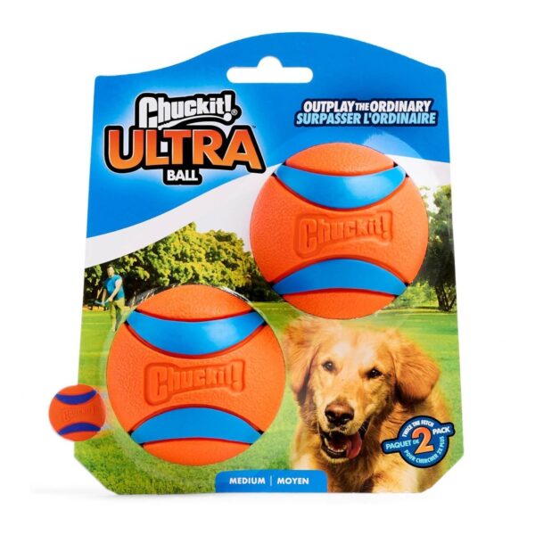 ChuckIt! Ultra Ball Dog Toy, Durable High Bounce Floating Rubber Dog Ball, Launcher Compatible Toy For Dogs, Medium (Pack of 2)